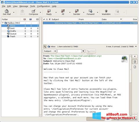 צילום מסך Claws Mail Windows 8