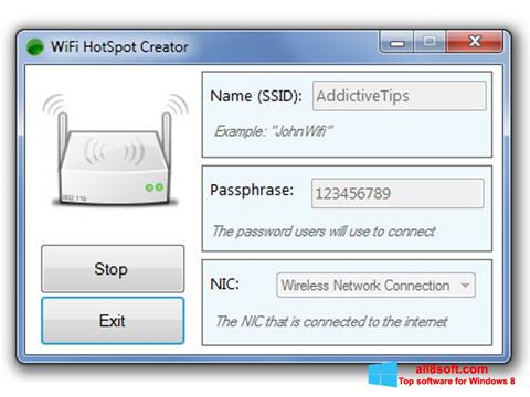 צילום מסך Wi-Fi HotSpot Creator Windows 8