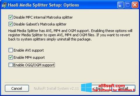 צילום מסך Haali Media Splitter Windows 8