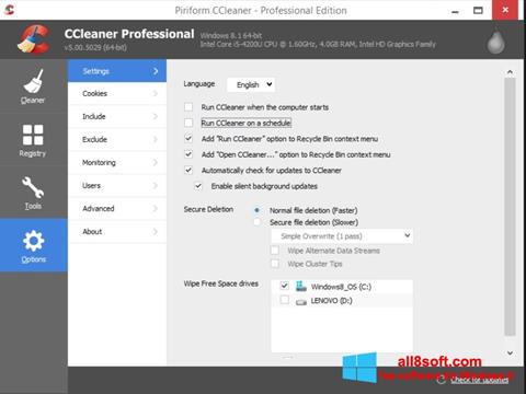 צילום מסך CCleaner Windows 8