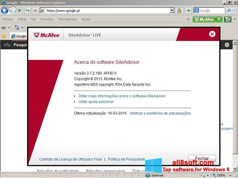 צילום מסך McAfee SiteAdvisor Windows 8