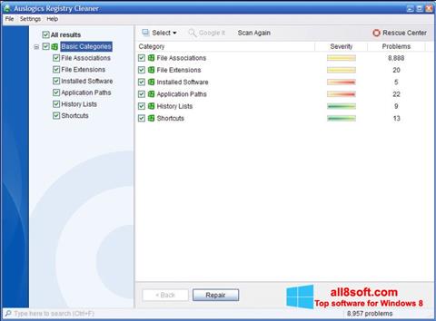 צילום מסך Auslogics Registry Cleaner Windows 8